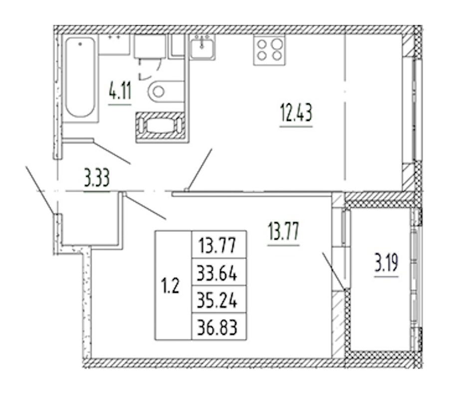 1-комнатная квартира 33.64 м², 10/10 эт., ЖК «Полис Приморский 2»
